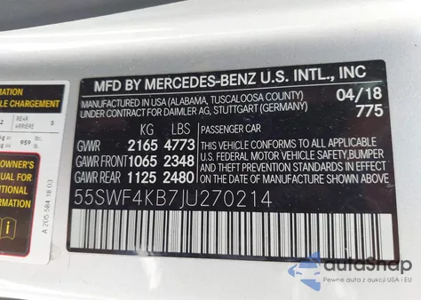 2018 Mercedes-Benz C 300 4Matic из США, поврежденный, VIN 55SWF4KB7JU270214